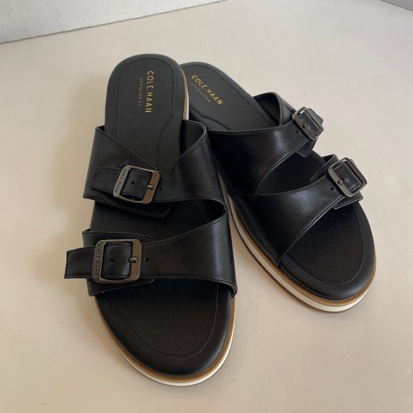 Cole Haan Grandseries Black Leather Sandals Like New Women's Size 8 W23292 - Picture 1 of 11